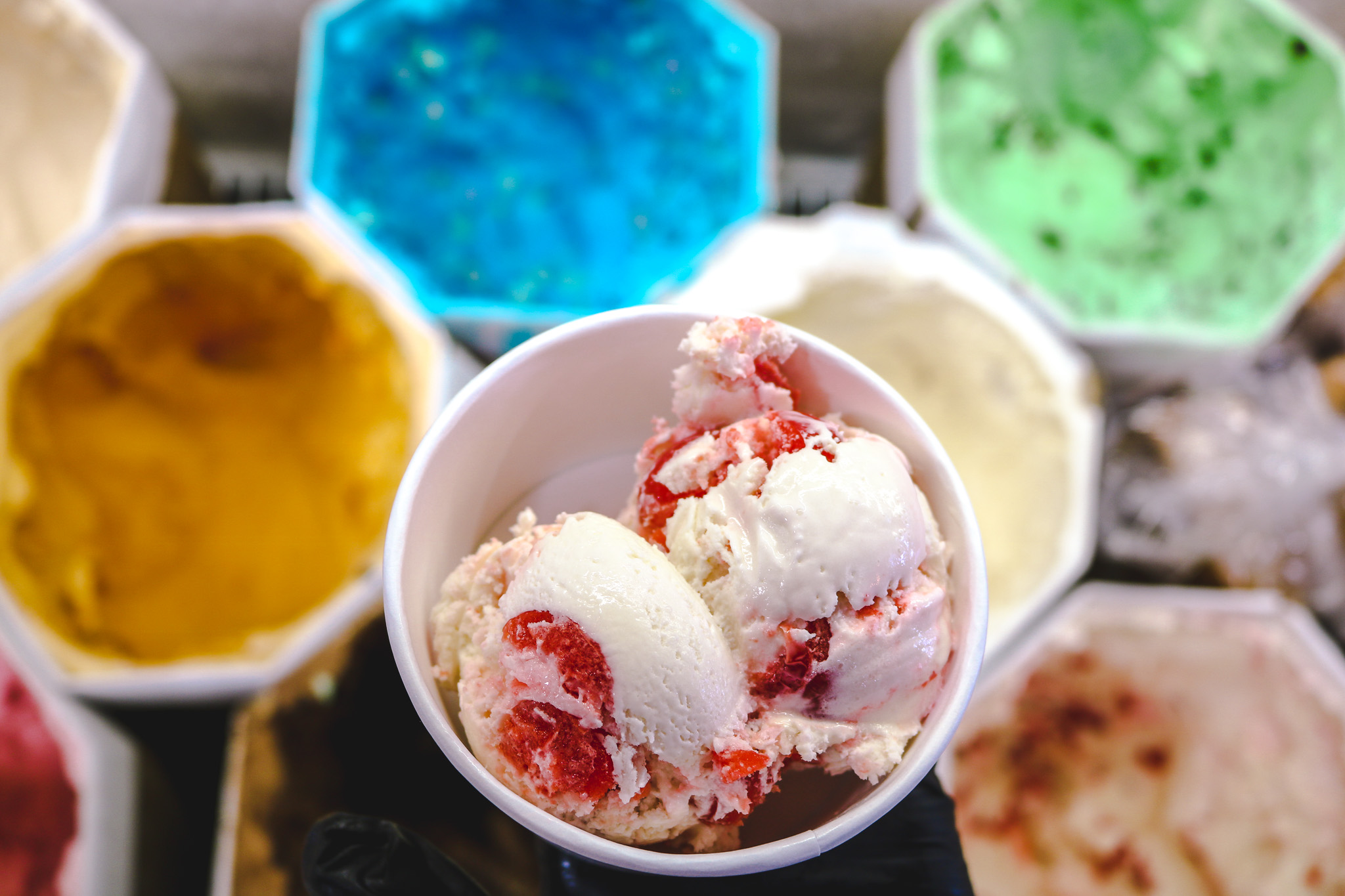 Strawberry ice cream scoops